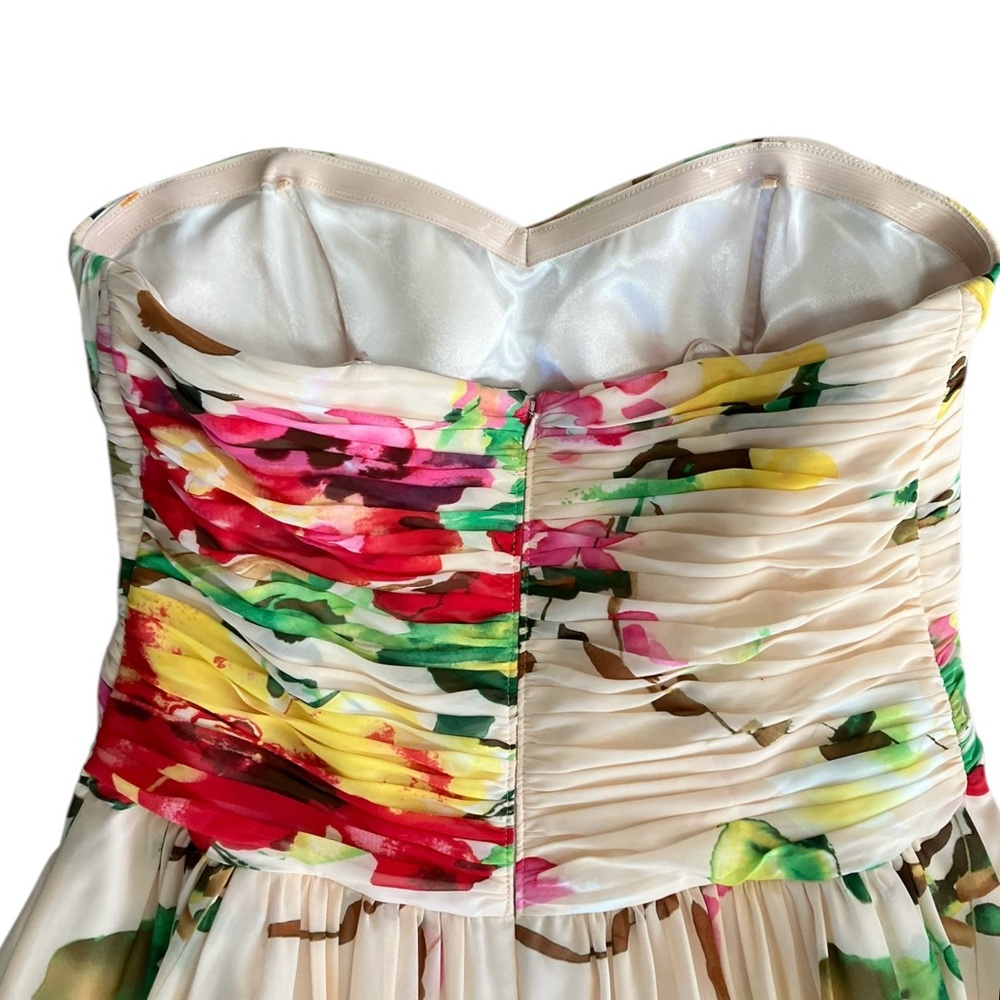 JS COLLECTION Blush Watercolor Floral Chiffon Sweetheart Formal Gown 12 MRSP$225 - Picture 5 of 11